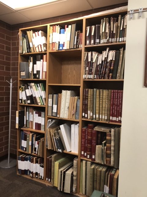 Scrapbook shelf at regional history center